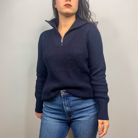 RDI Navy Blue Quarter Zip Tight Knit Sweater - Picture 3 of 9